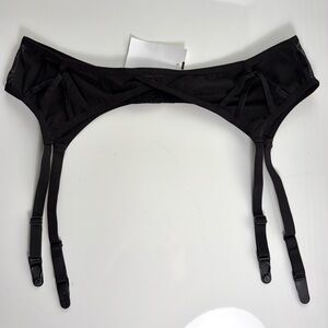 Marlies Dekkers Black Stretch Nylon Mesh Semi-Sheer Suspender Garter Belt, Sz S